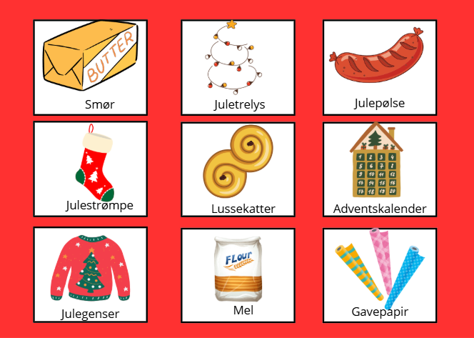 Handleliste til jul - et morsomt lottospill